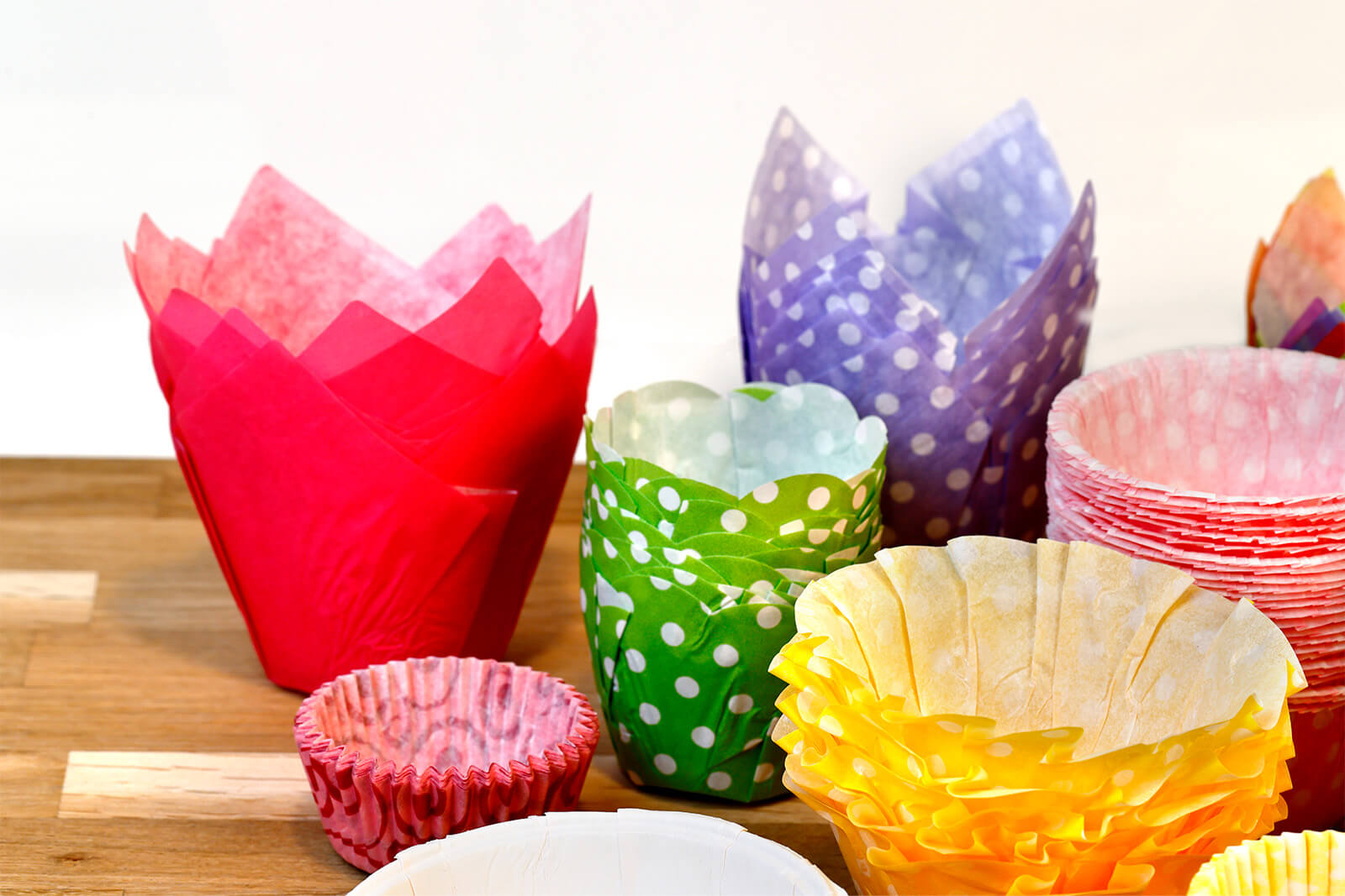 tulip cups in various colors