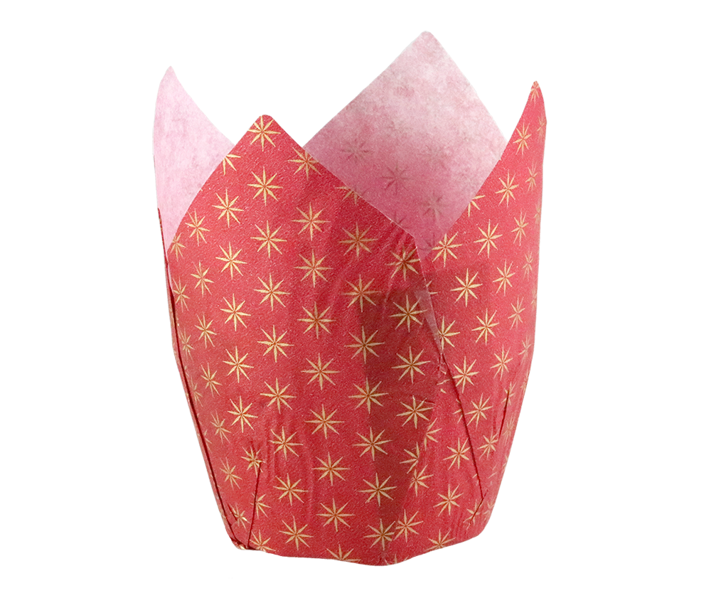 red tulip cup with gold stars