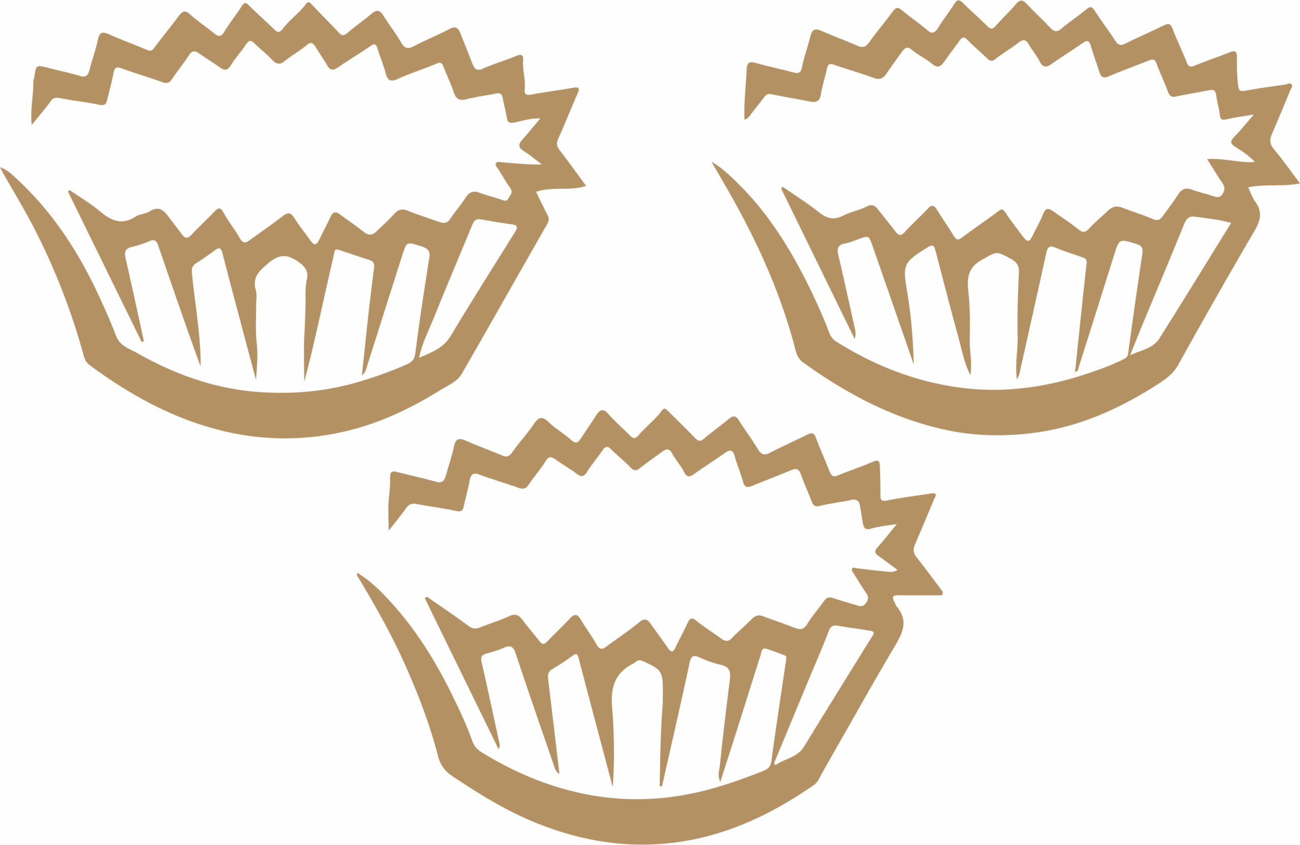 three muffin cups in gold